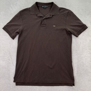 Texas Standard Mens Large Brown Pique Polo Shirt Barbed Wire Logo Stretch Casual